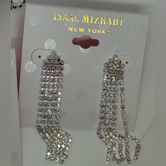 ISAAC MIZRAHI Silver Tone Crystal Dangling Post  Earrings - Picture 5 of 9